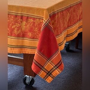 French Cotton Tablecloth Jacquard Woven Fruit Design Orange Red Yellow Black